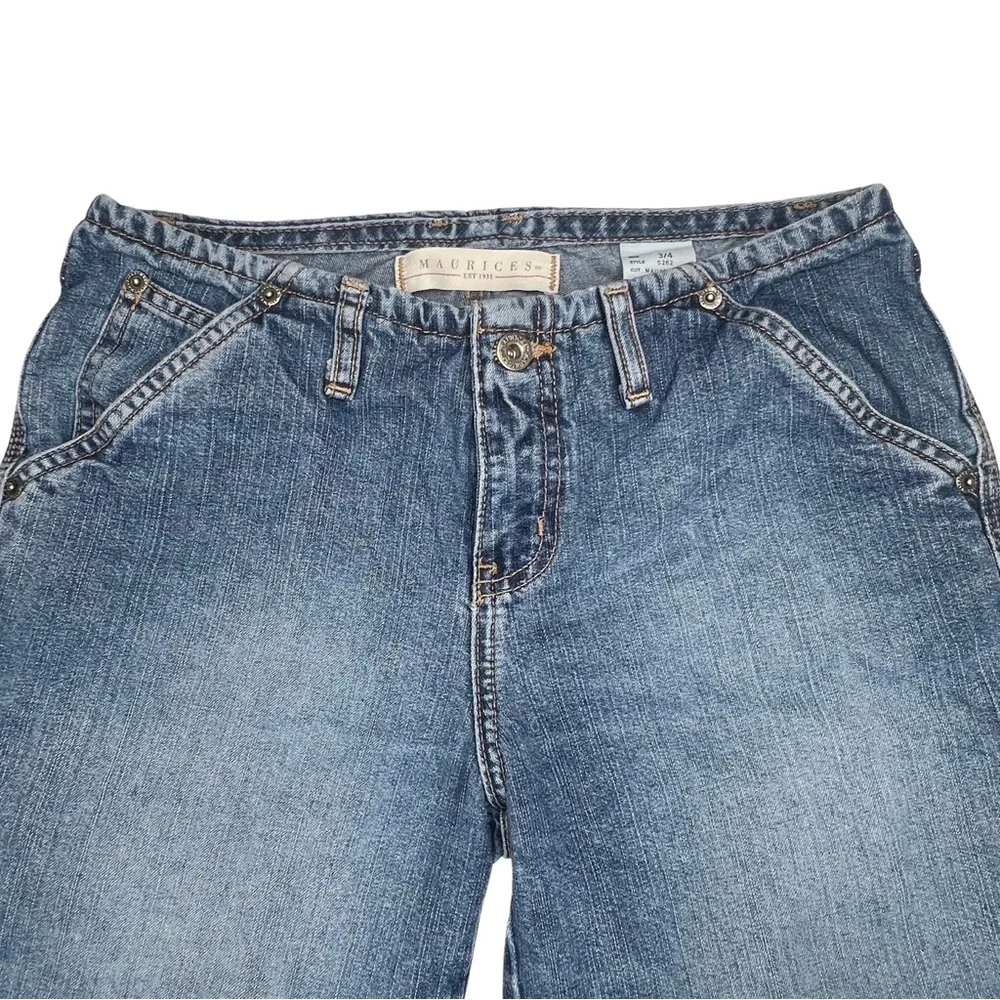 Maurices Straight Jeans Carpenter Mid Rise Utility Distressed Denim Blue 3/4 - Picture 4 of 17